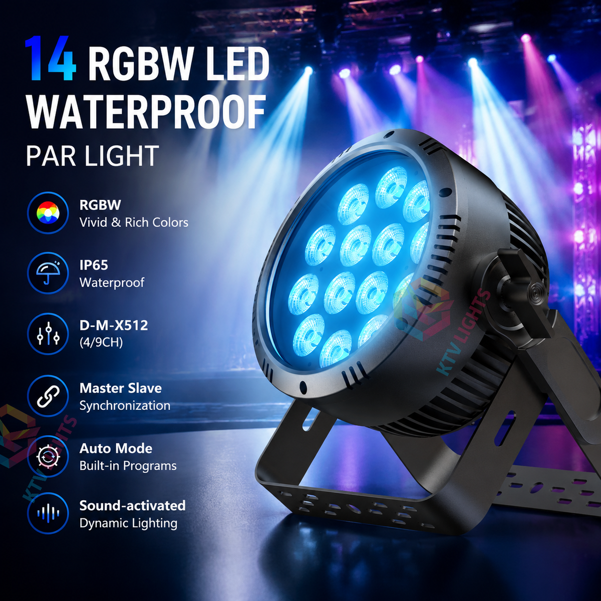 KTVLIGHTS 14x15W RGBW 4-in-1 Waterproof LED PAR Light-P32