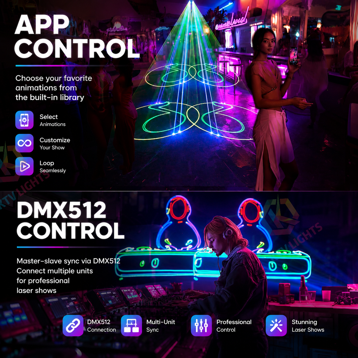 Four-head APP-controlled animated laser stage light - A16