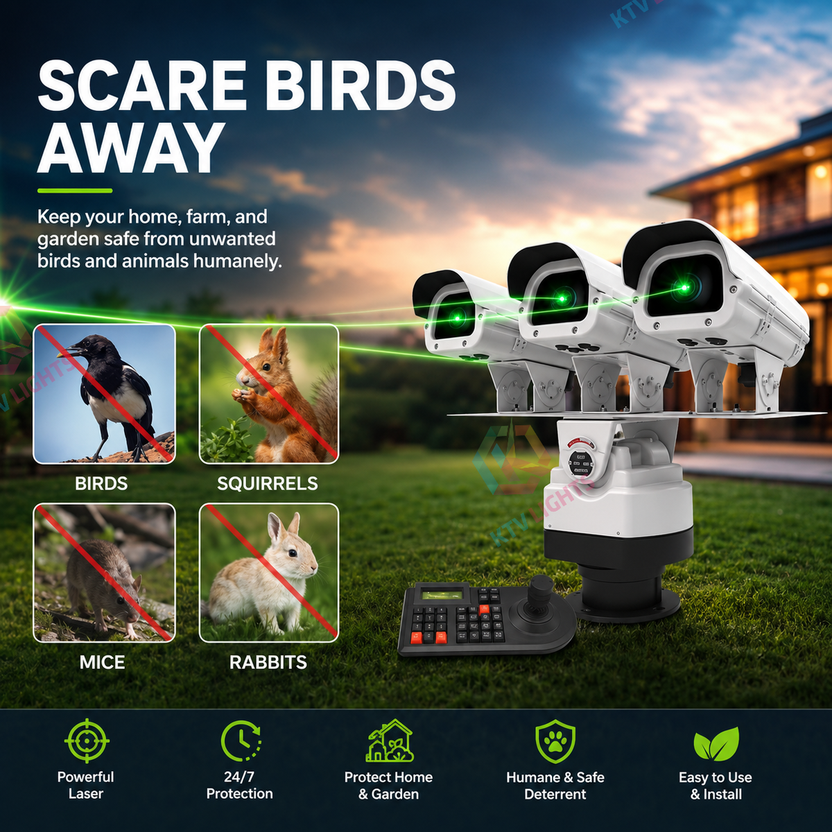 Three-headed bird and animal repelling laser light - B56