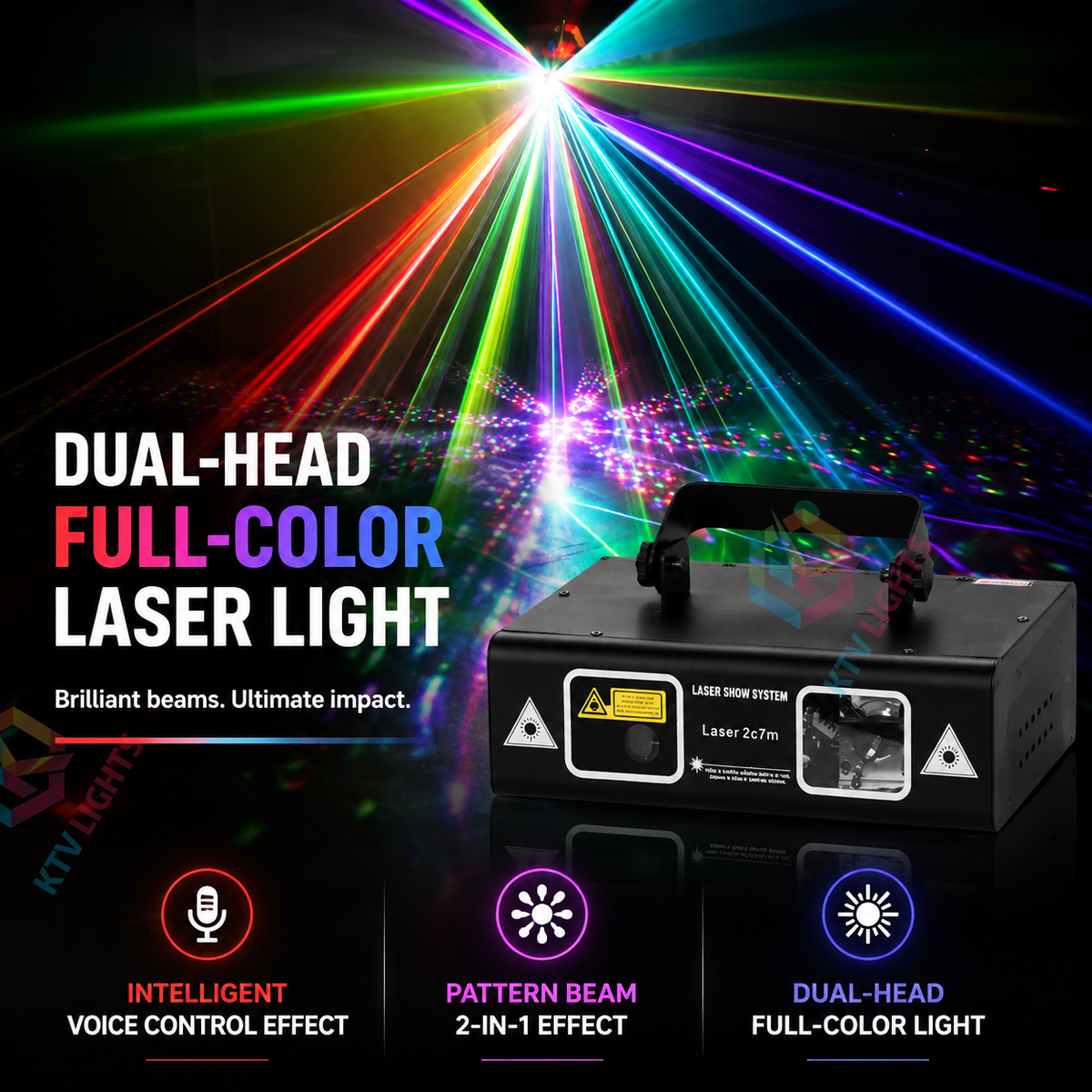 KTVLIGHTS 50W 2-in-1 Dual-Aperture RGB 500mW Scanning Laser Stage Light-B44