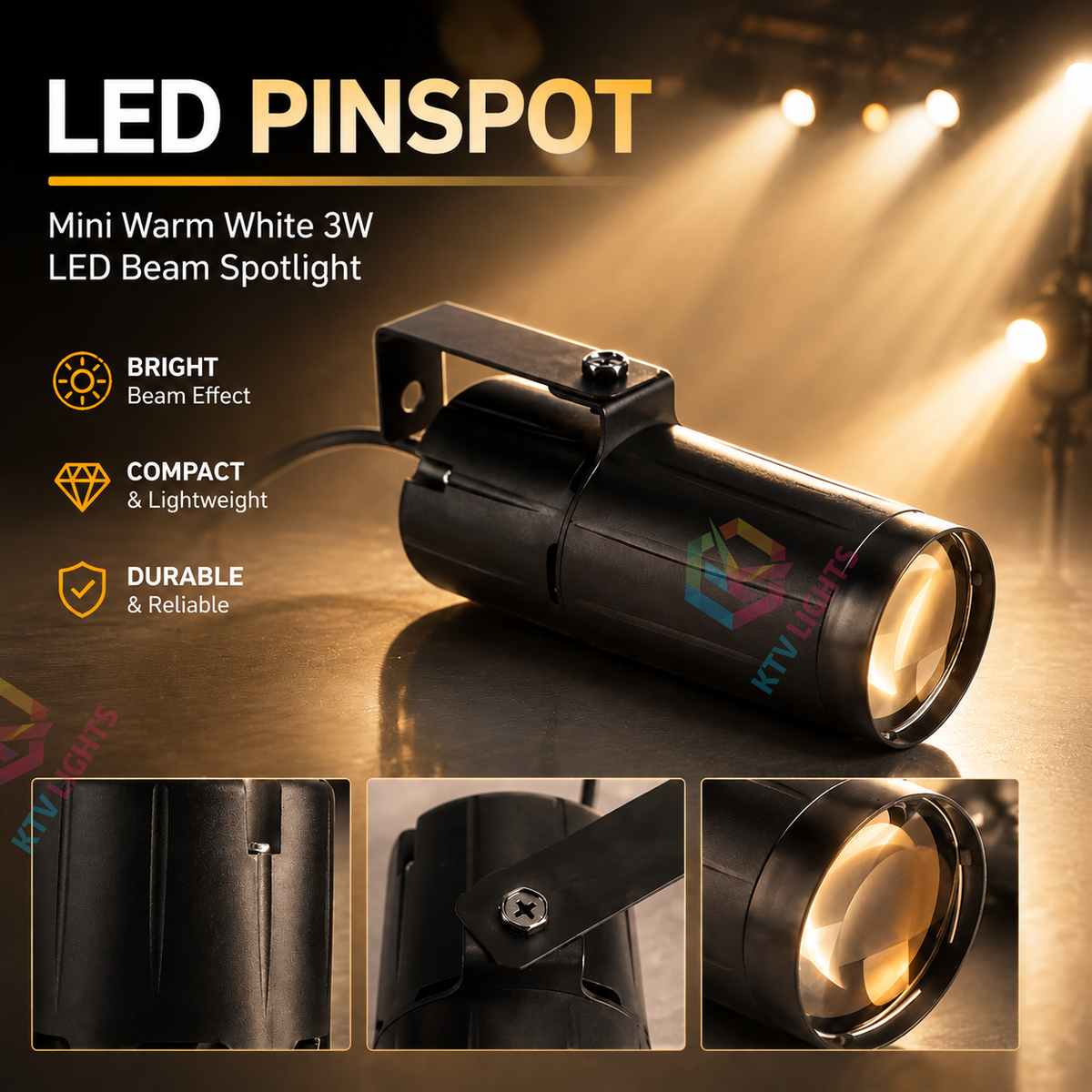 KTVLIGHTS Mini 3W Warm White LED Beam Spotlight-J3