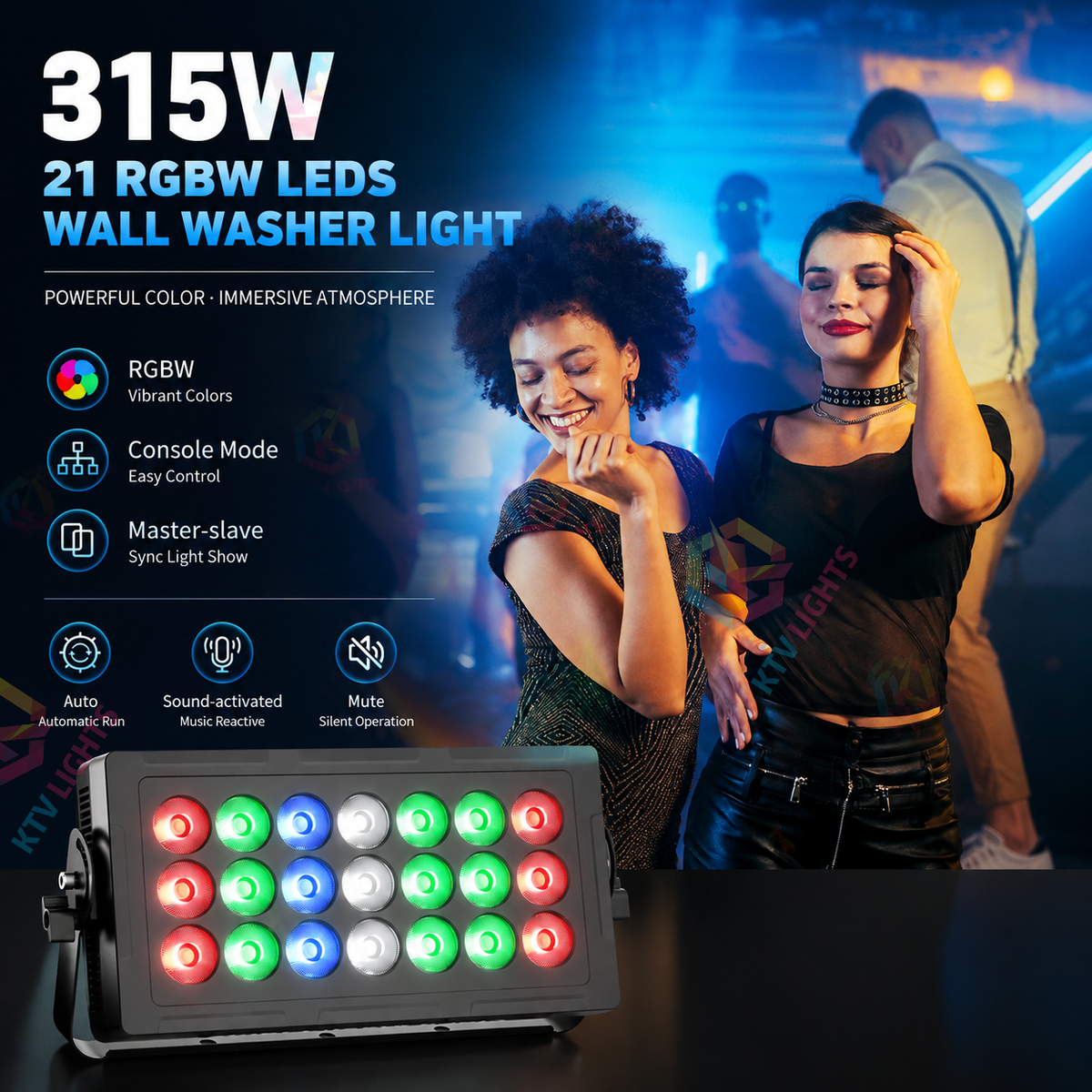 KTVLIGHTS 21x15W RGBW 4-in-1 Full-Color Matrix Floodlight-X2