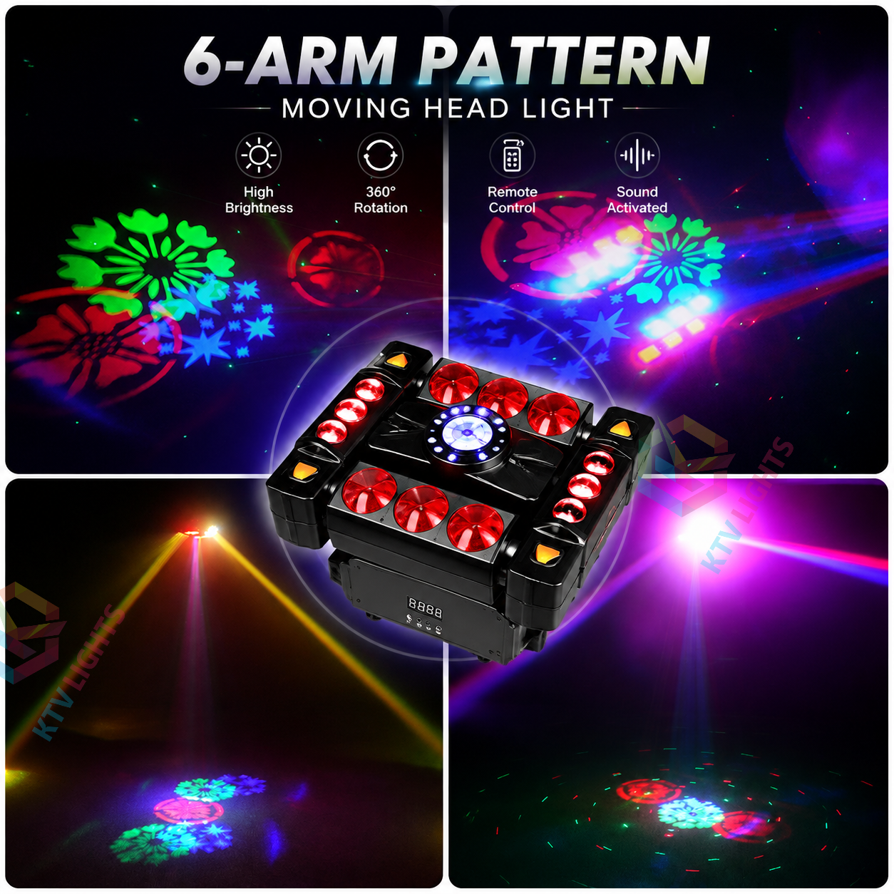 6-Arm RGB Pattern Laser Moving Head DJ Stage Light with Remote-E91