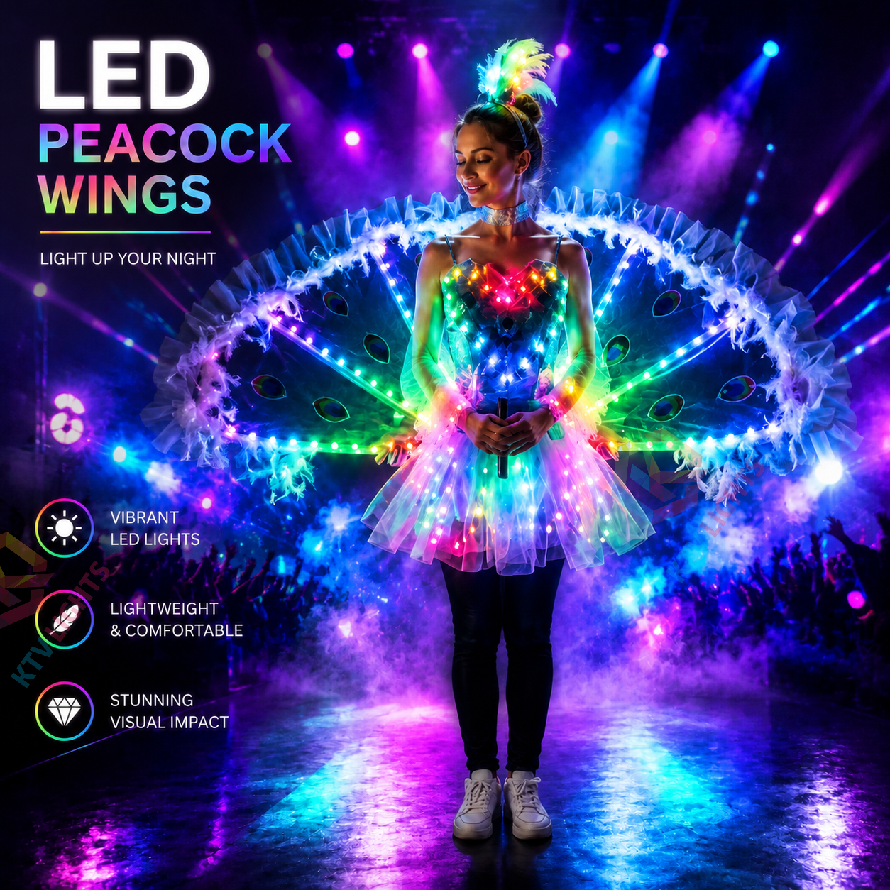 KTVLIGHTS Full Color LED Peacock Wings for Stage Performance-M24
