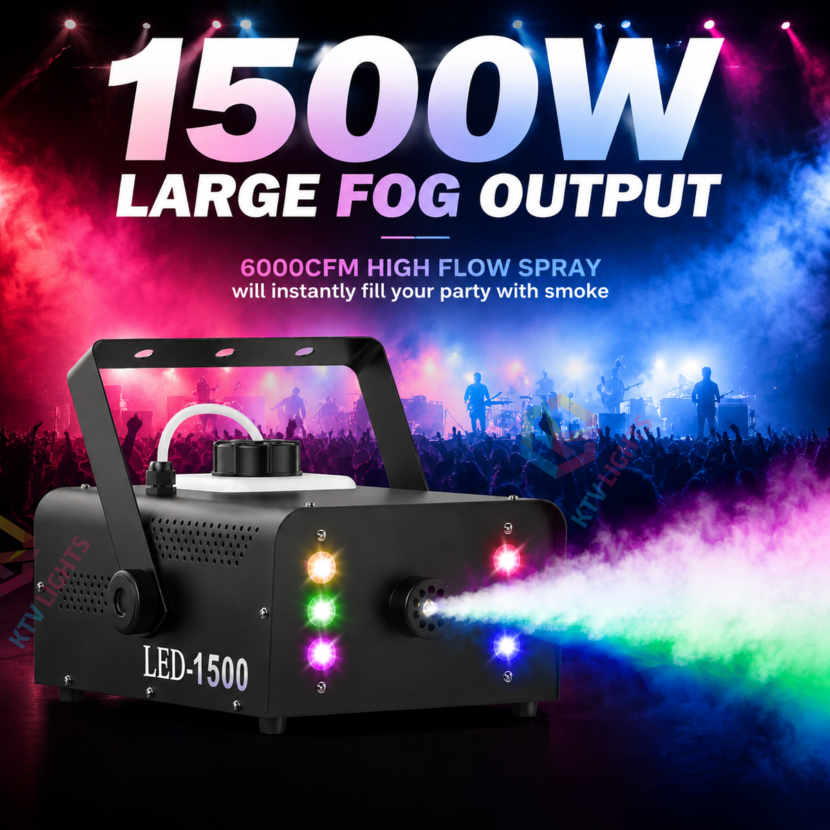 KTVLIGHTS 1500W Upgraded RGB 6LED Fog Machine - Y13