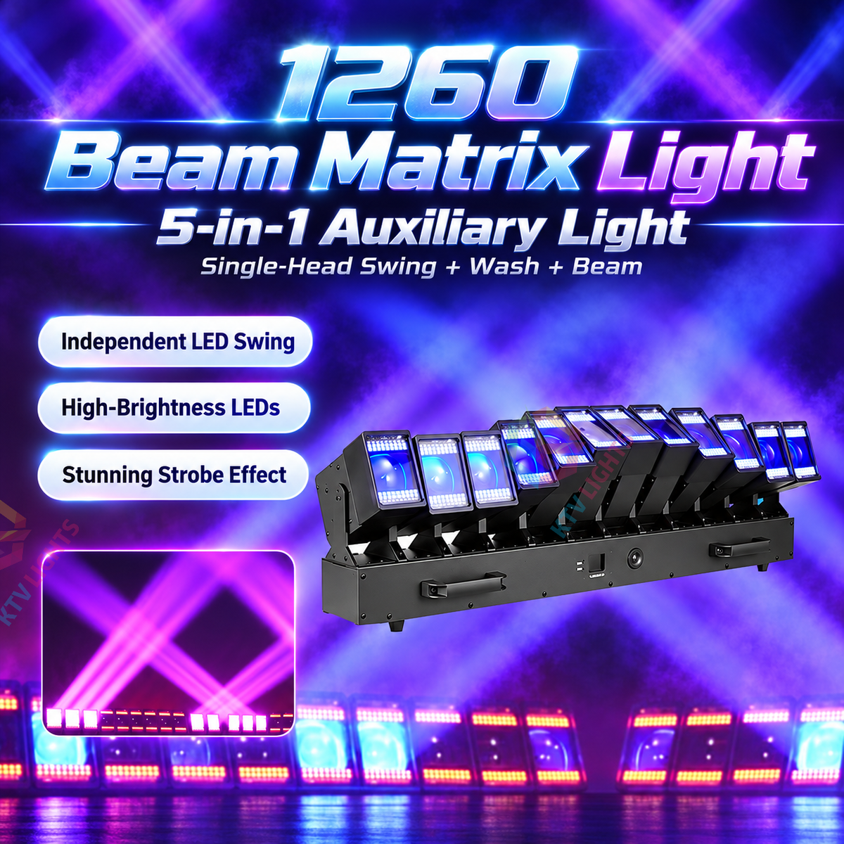 KTVLIGHTS 12x60W RGBW Moving Head Matrix Light DMX512 Stage Lighting-E104