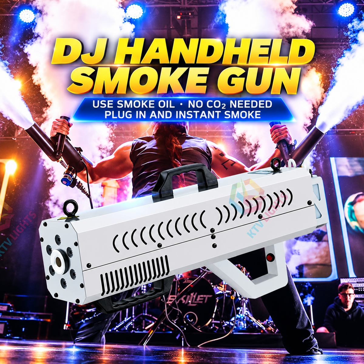 KTVLIGHTS 1500W RGB LED Handheld Fog Gun for DJ & Stage-Y21