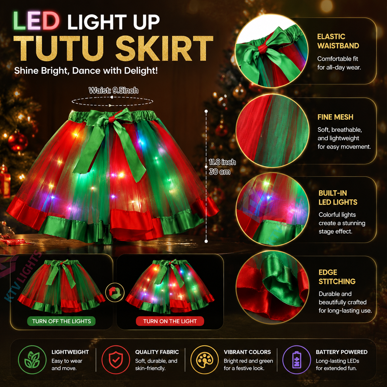 KTVLIGHTS Kids Pumpkin LED Tutu Skirt for Halloween Costume-M53