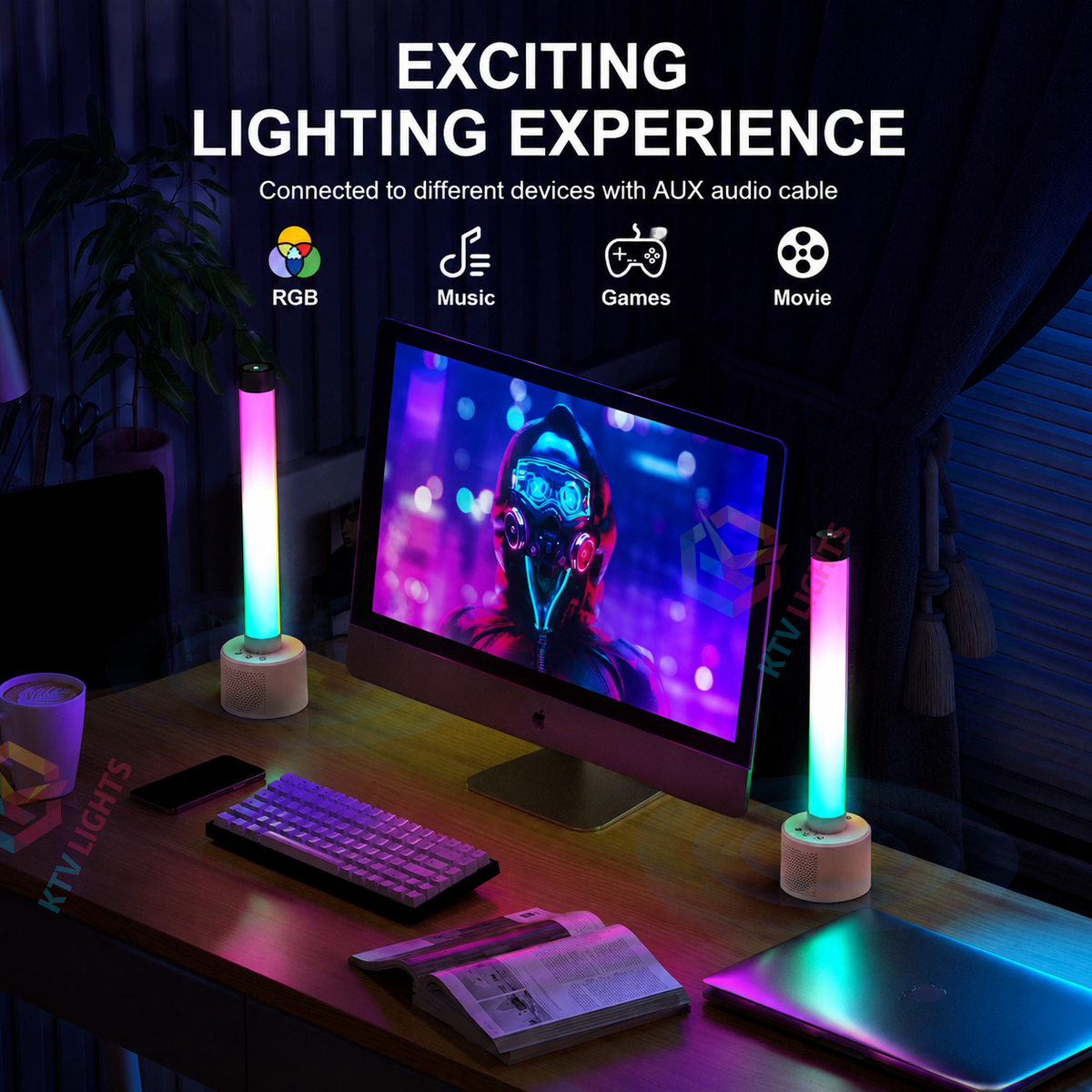 KTVLIGHTS 10W RGBW Bluetooth Stereo Speaker & Music Sync Mood Light