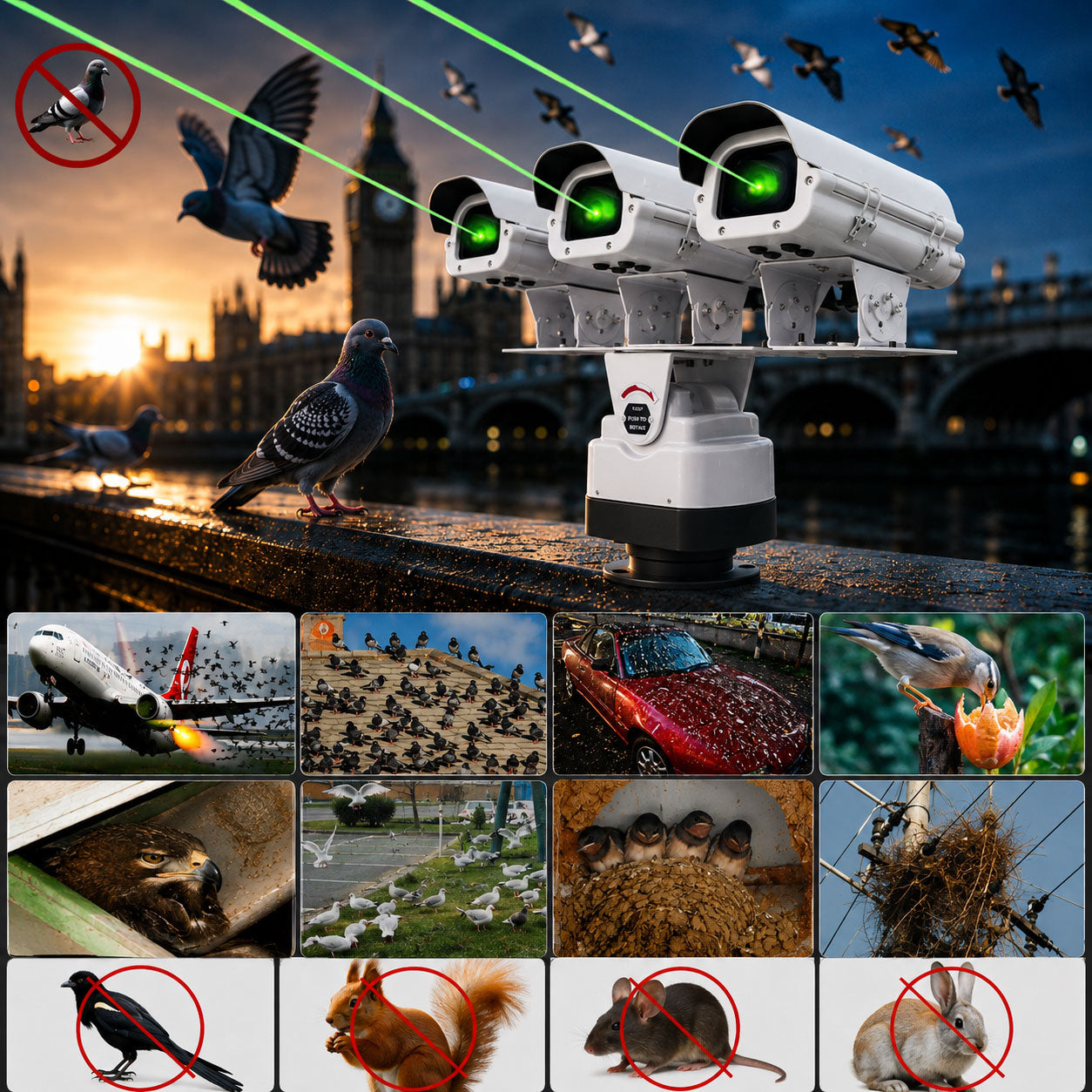 Three-headed bird and animal repelling laser light - B56