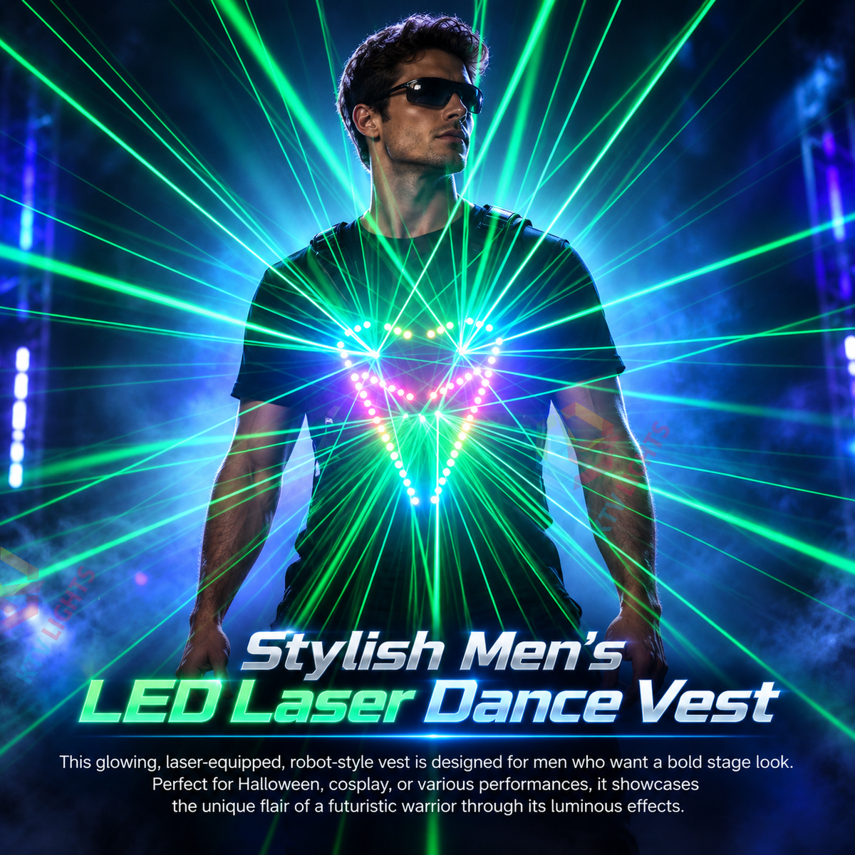 KTVLIGHTS Cyberpunk LED Light-Up Vest for Raves, Festivals & Parties-M69