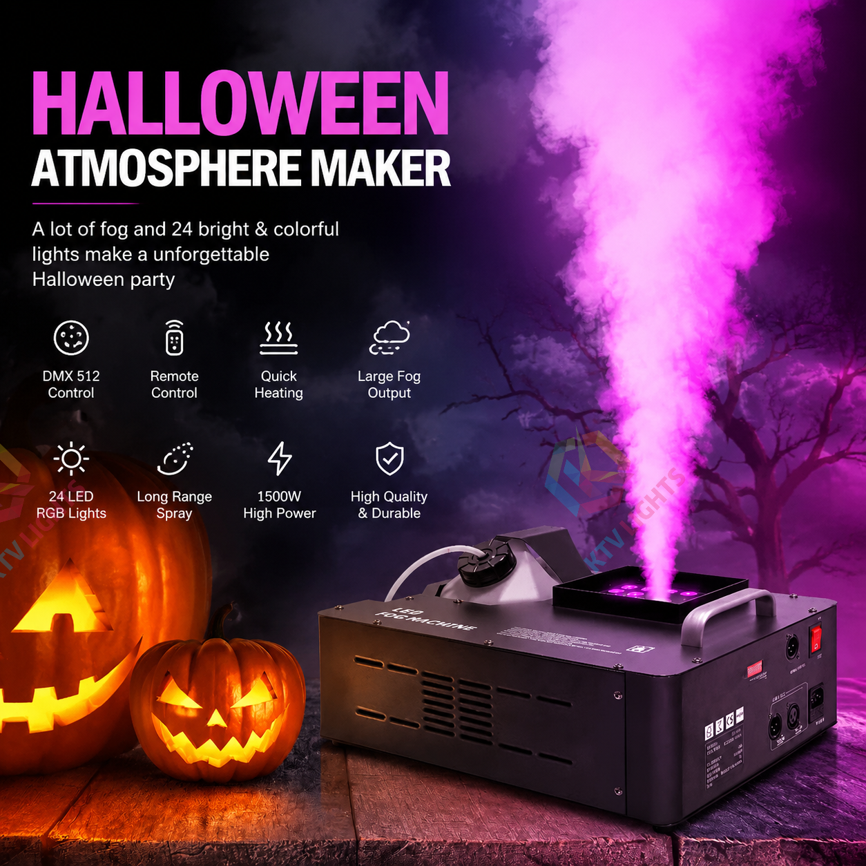 KTVLIGHTS 1500W RGB DMX 512 Smoke Machine Lighting Effect-Y14
