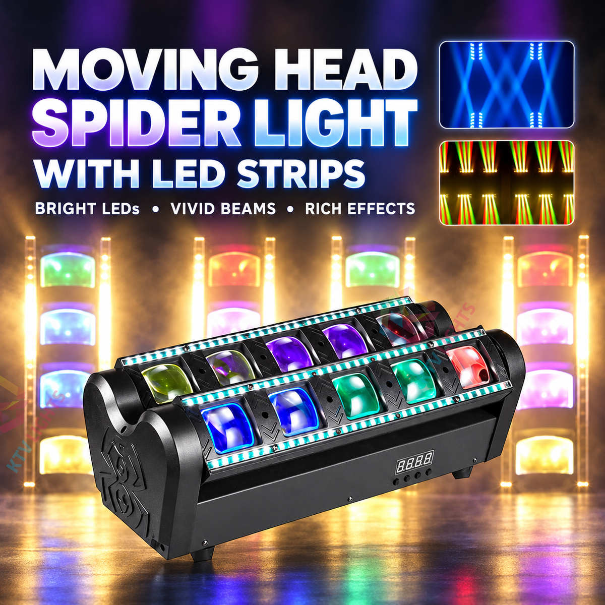 KTVLIGHTS 400W RGBW 10-Eye Spider Moving Head LED Stage Light-E105