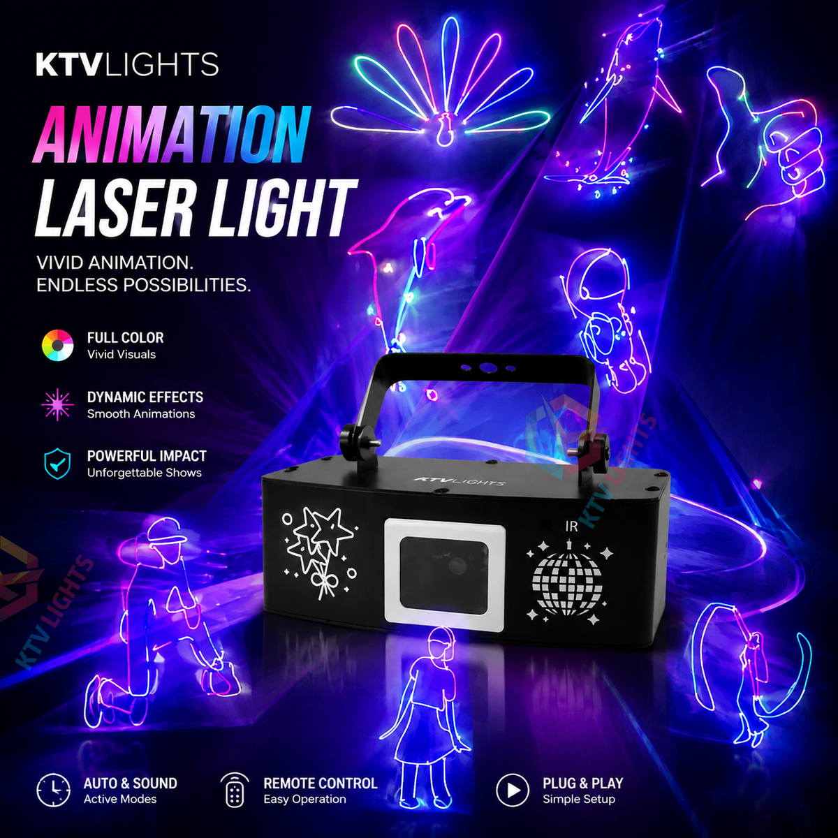 KTVLIGHTS RGB Animated Laser Light, DJ Stage Effect Light, DMX512 Party Light-A24