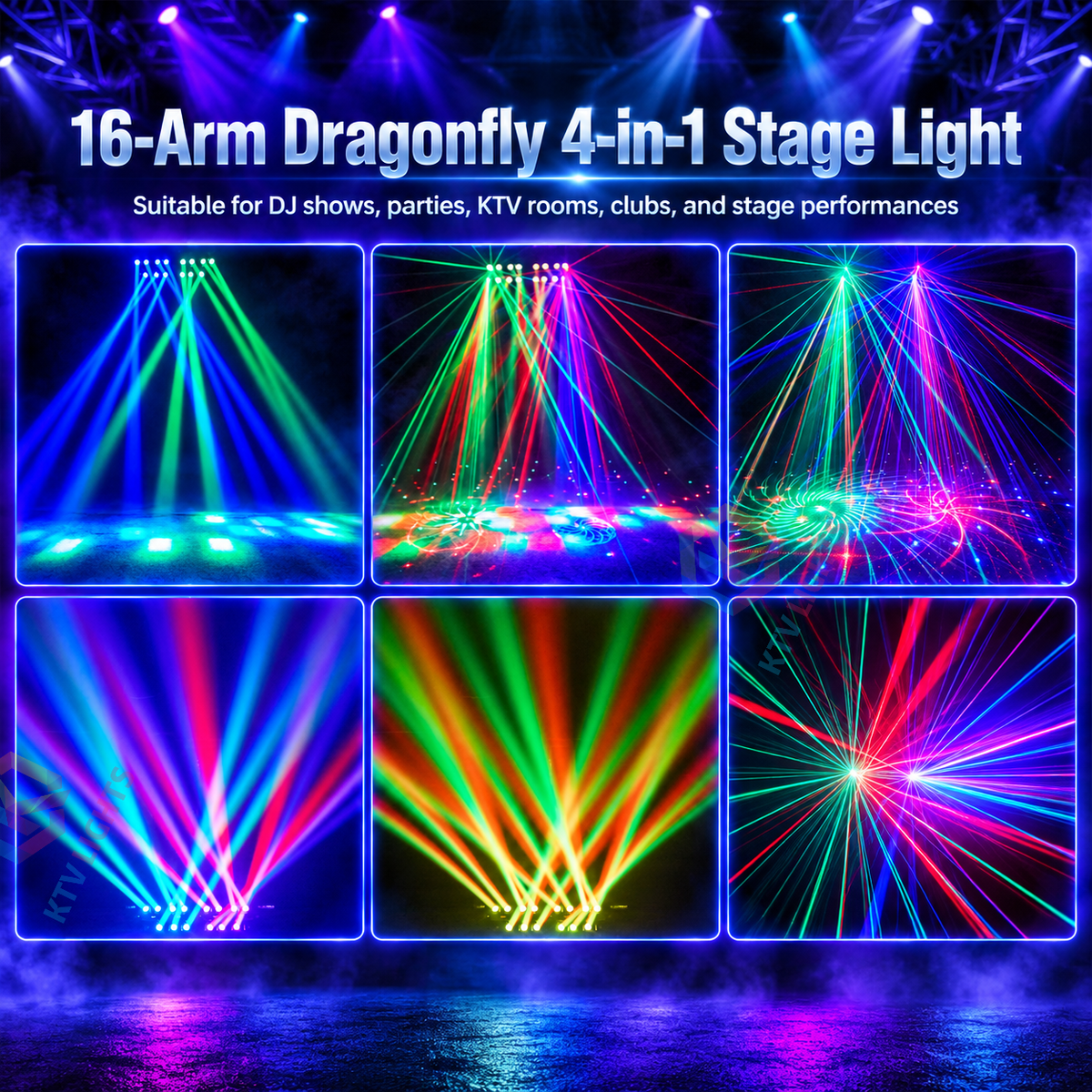 KTVLIGHTS 180W 16-Arm LED Laser Stage Light RGBW DMX512 Strobe-E99
