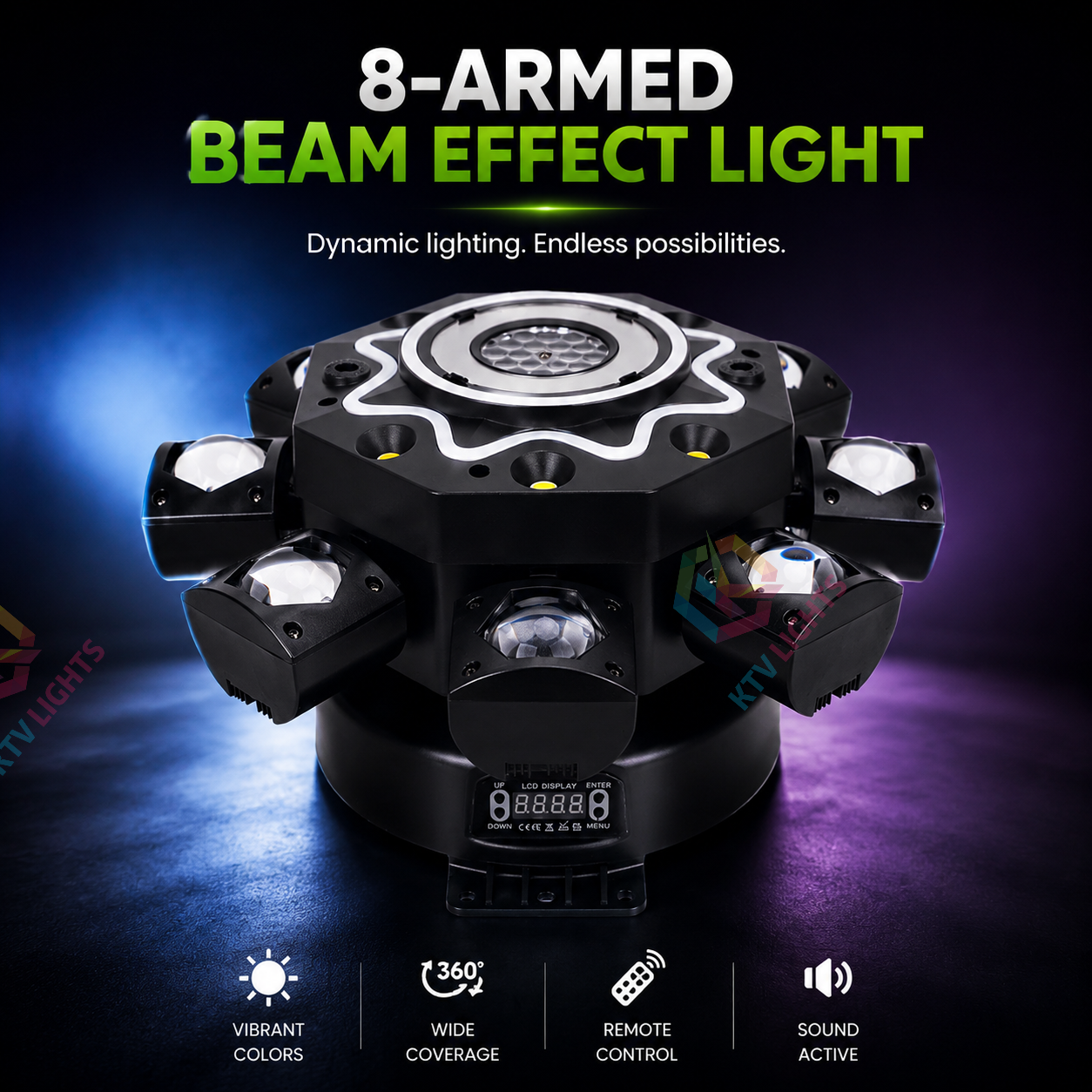 8-Arm LED Stage Light RGBW DJ Disco Moving Head Laser Party Light-E88