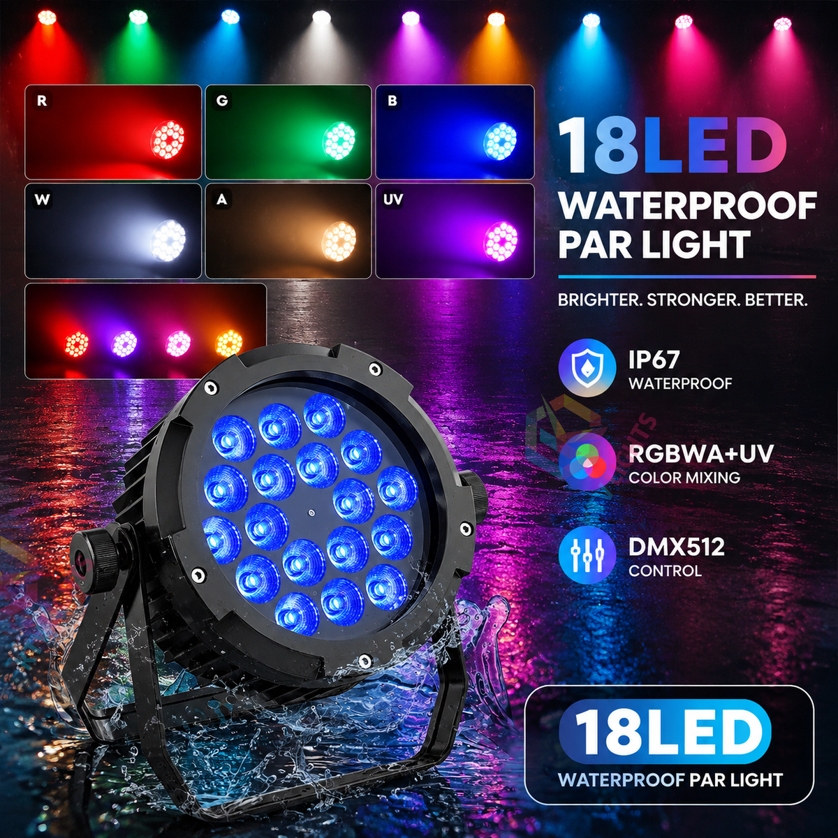 KTVLIGHTS 150W IP67 RGBW UV Waterproof LED PAR Light-P29