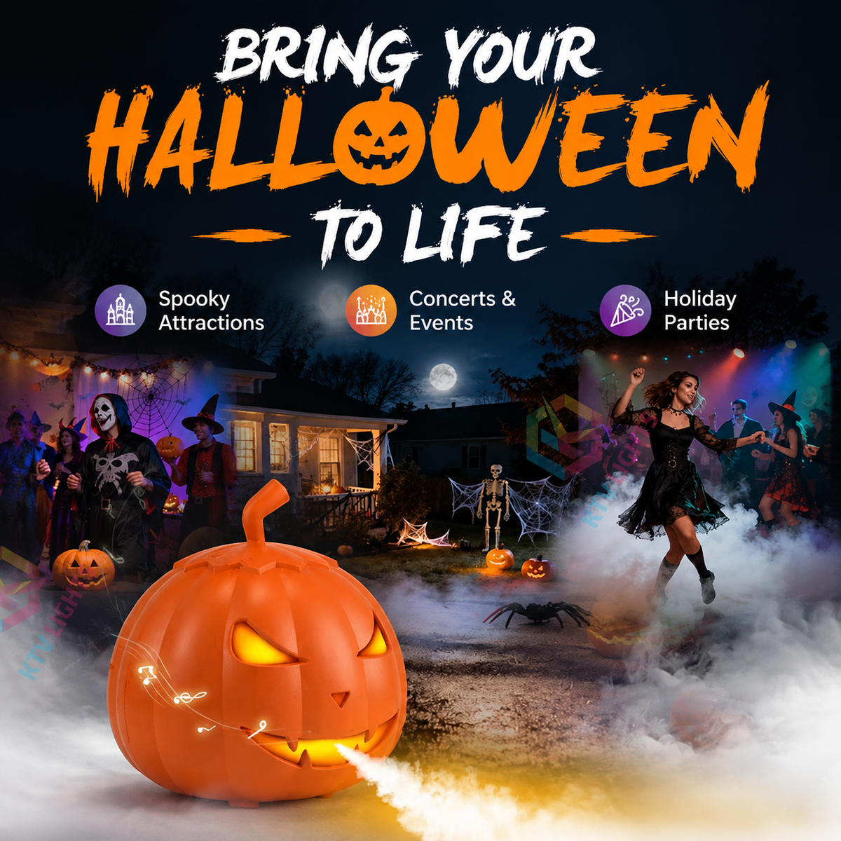KTVLIGHTS 800W Pumpkin Shape Halloween Party Smoke Machine-Y9