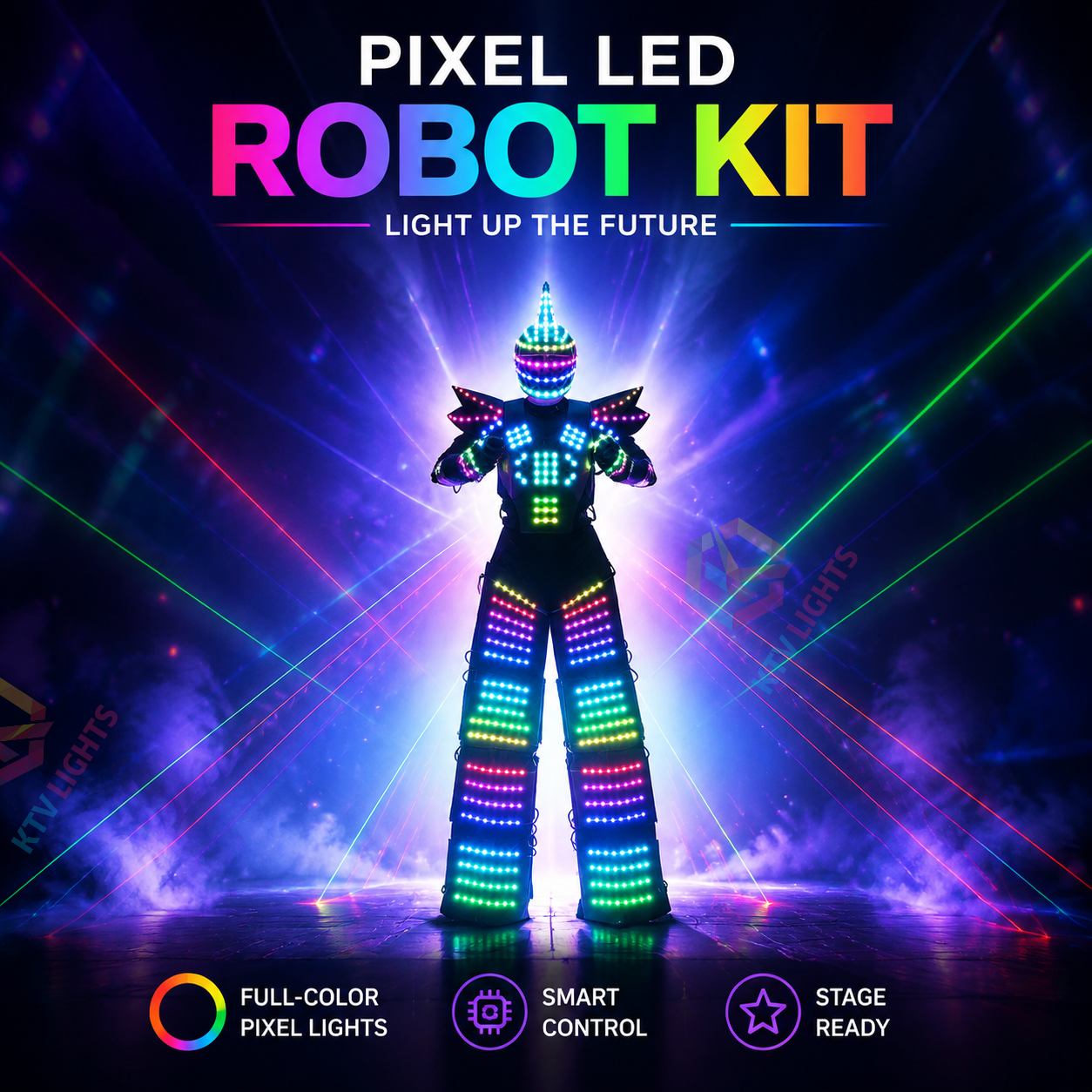 KTVLIGHTS Pixel LED Robot Costume for Rave Parties & Events-M48