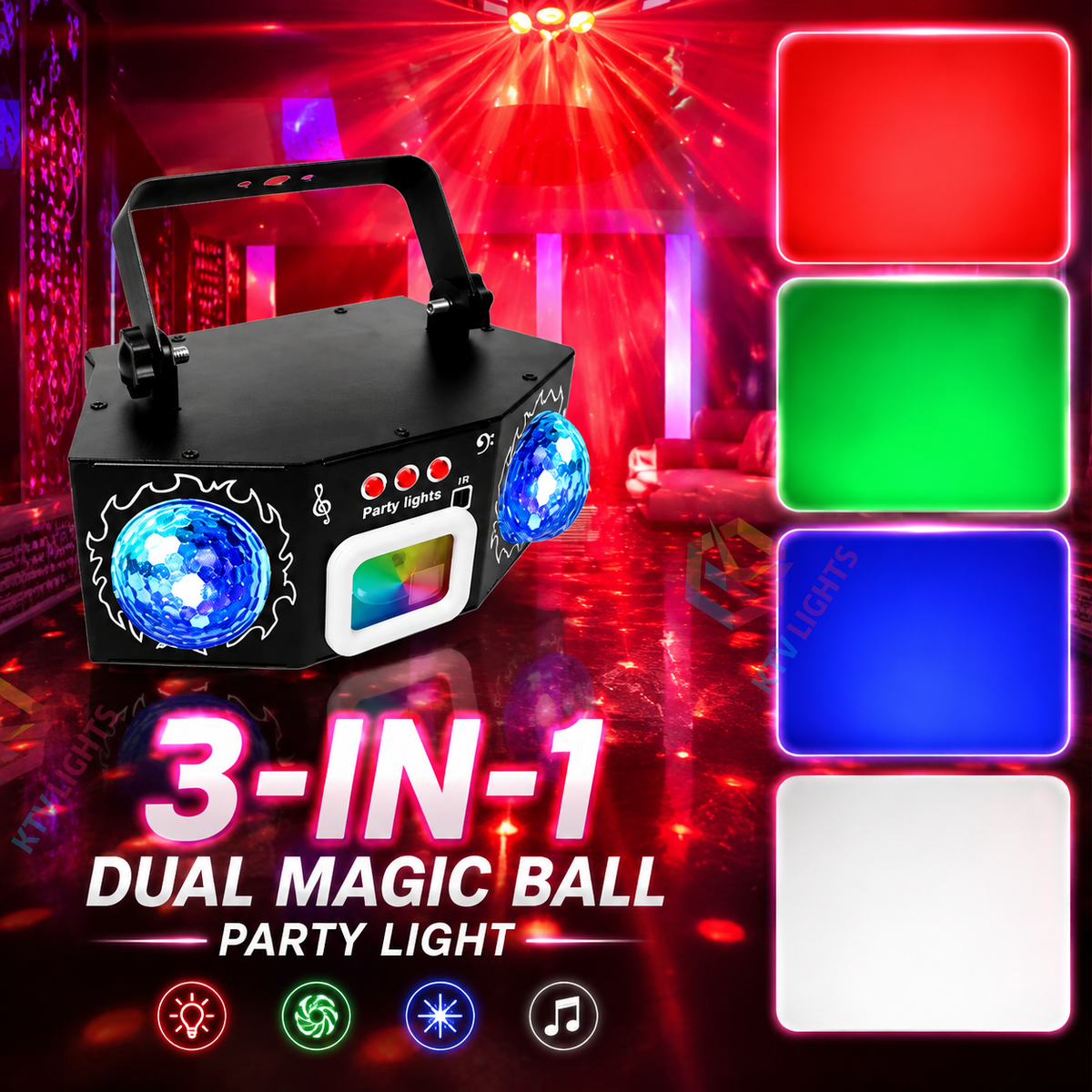 KTVLIGHTS 2026 Model 3-in-1 Dual Magic Ball Laser DJ Party Stage Light-C15
