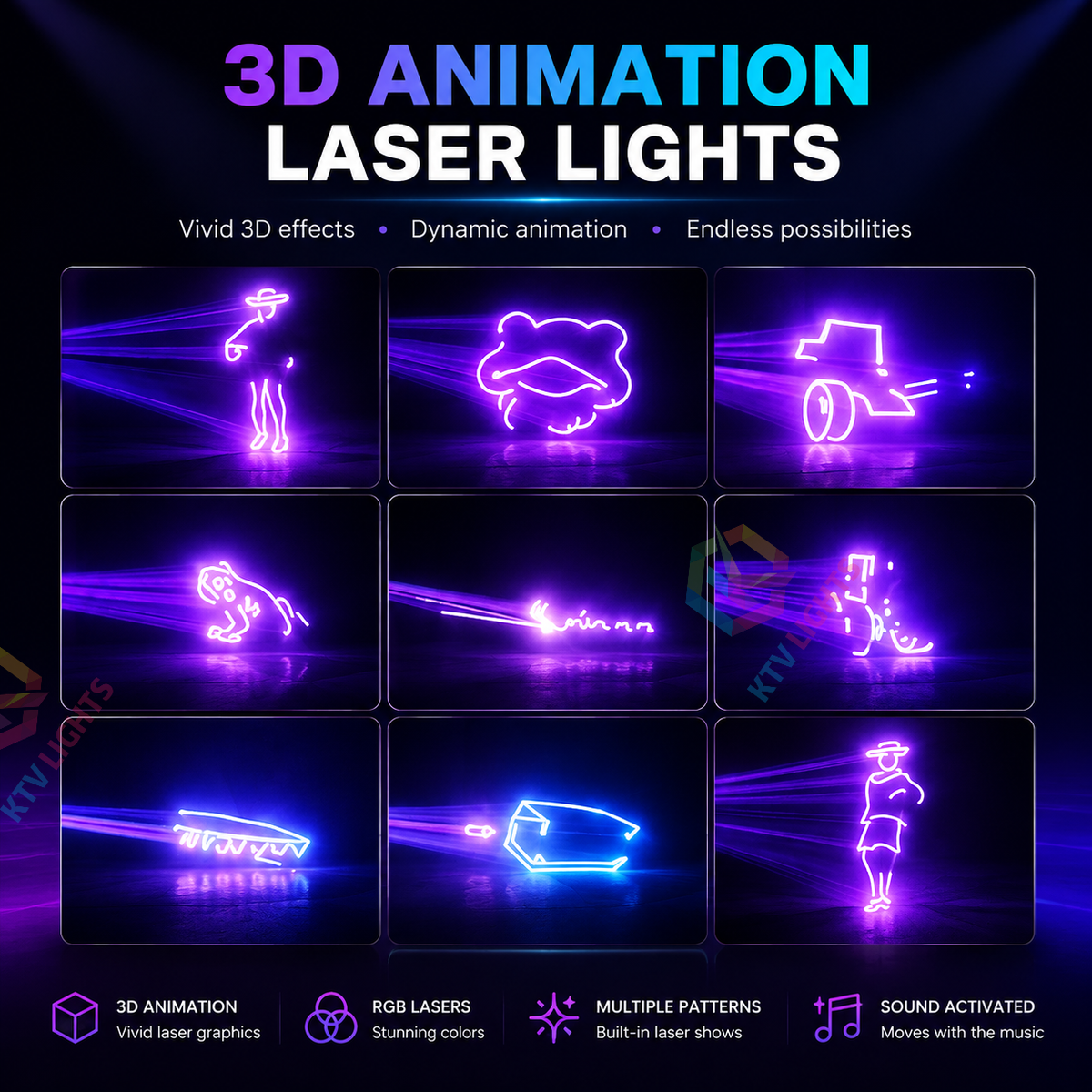 KTVLIGHTS 3D Animation RGB Laser Light for DJ Stages and Parties-A35