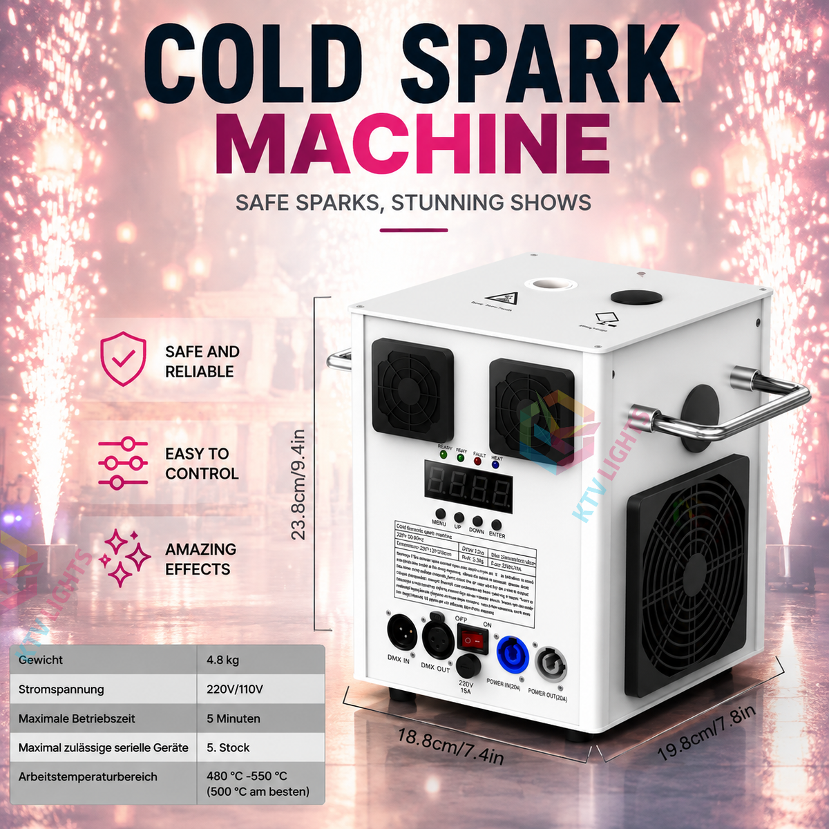 KTVLIGHTS 700W Fireworks fountain machine cold spark machine-H1