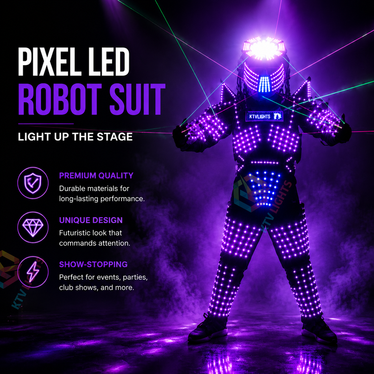 KTVLIGHTS Smart Pixel LED Robot Costume for Stage & Party Shows-M43