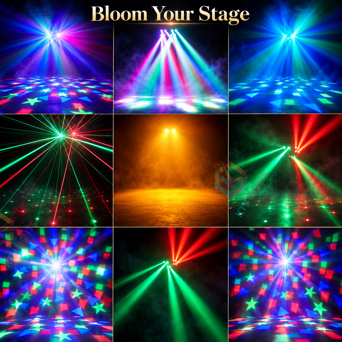 KTVLIGHTS 150W 8-Arm 4-in-1 RGBW Laser Moving Head Stage Light DMX512-E100