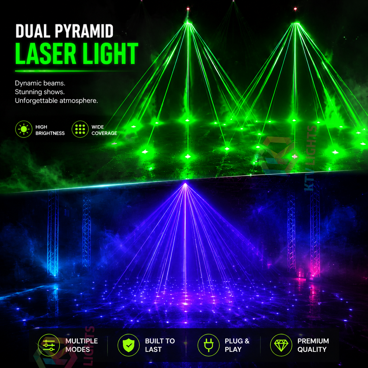 KTVLIGHTS 3-in-1 Full Color Laser Light RGB DJ Stage Lighting-B42