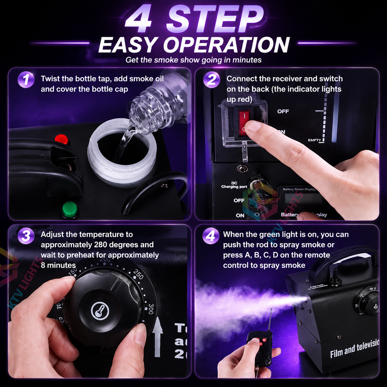 KTVLIGHTS 400W Mini Remote Control Rechargeable Smoke Machine-Y17