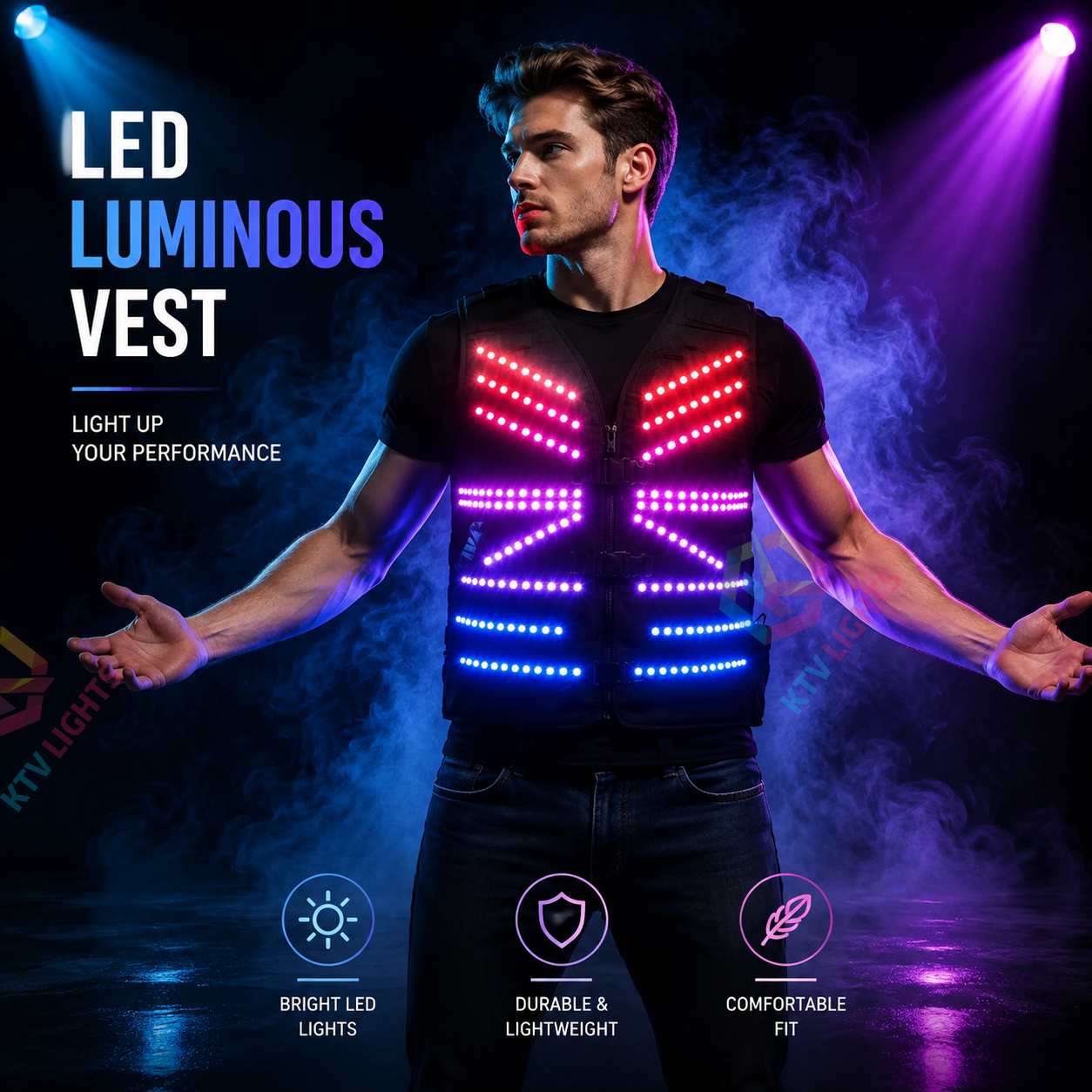 KTVLIGHTS Colorful LED Vest for Rave Parties & DJ Events-M42