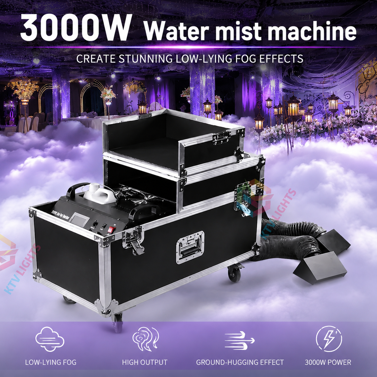 KTVLIGHTS Dual-Tube Low-Lying Fog Machine for Weddings & Events-Y23