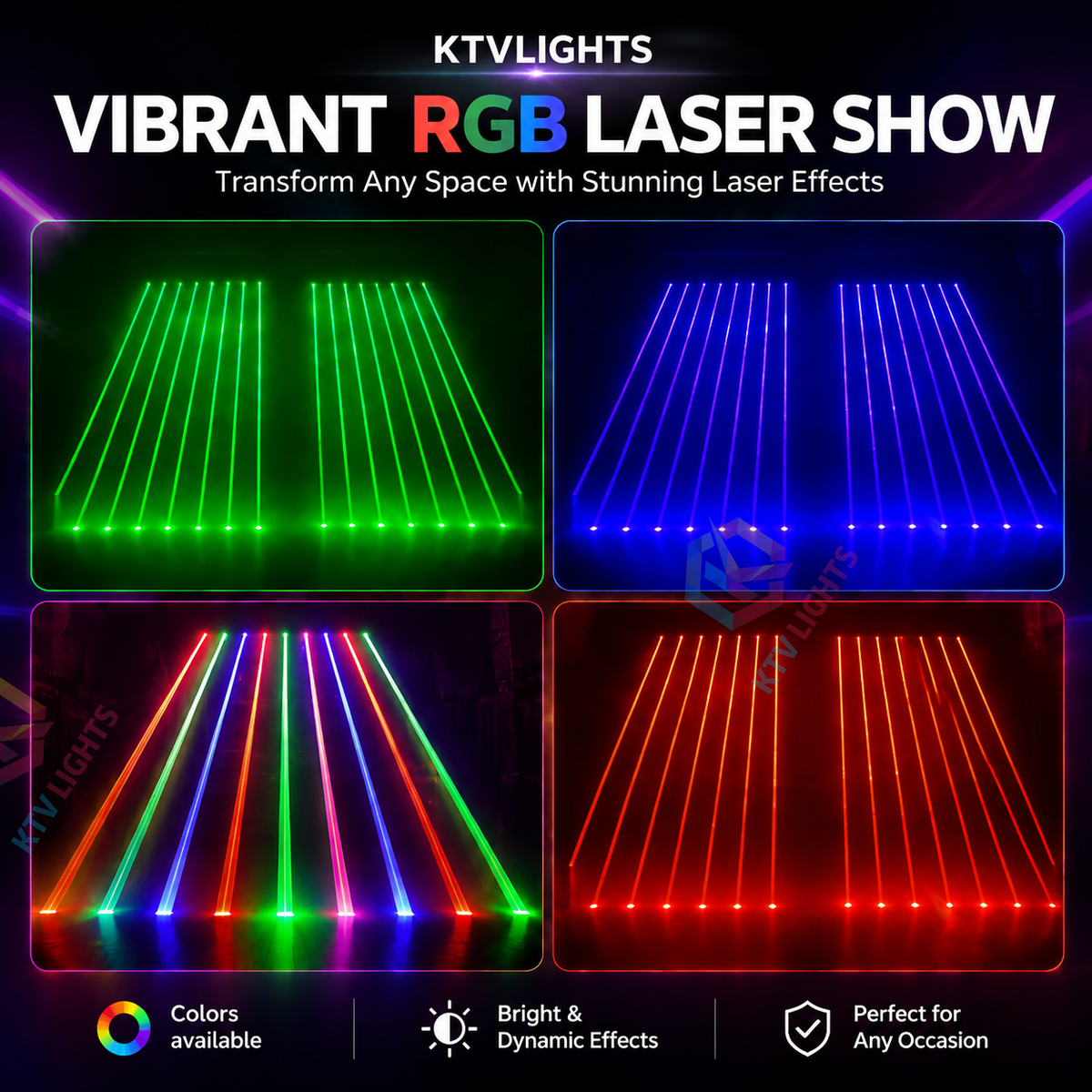 KTVLIGHTS 8-Hole Red Laser Light – DJ Stage Beam Effect Light – DMX512-B4