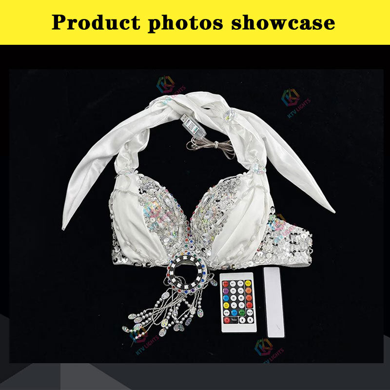 LED Color Lights Women Belly Dance Split Skirt Sexy-M40