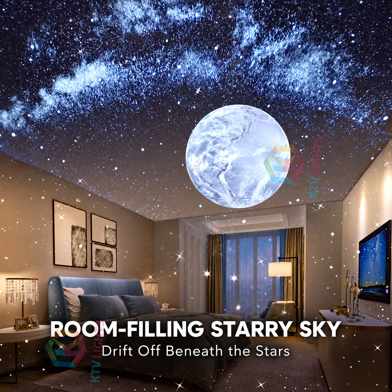 KTVLIGHTS Sound-Reactive Galaxy Projector with Bluetooth Speaker-S54