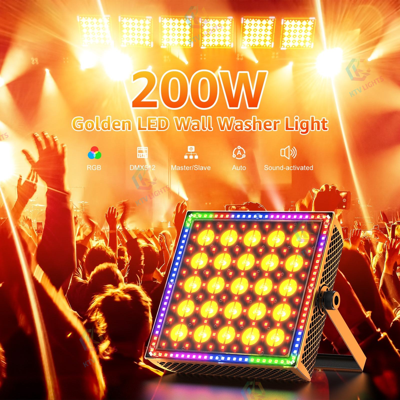 200W 5x5 LED Sound-Controlled DMX512 Wall Washer Light - X24