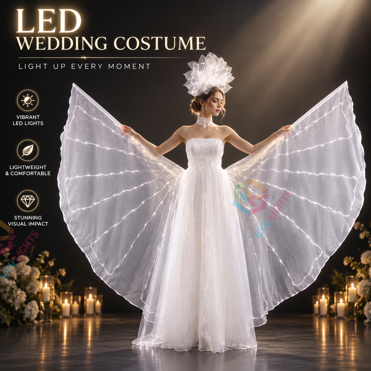 KTVLIGHTS Full Color LED Wedding Dress with Light Up Effects - M16