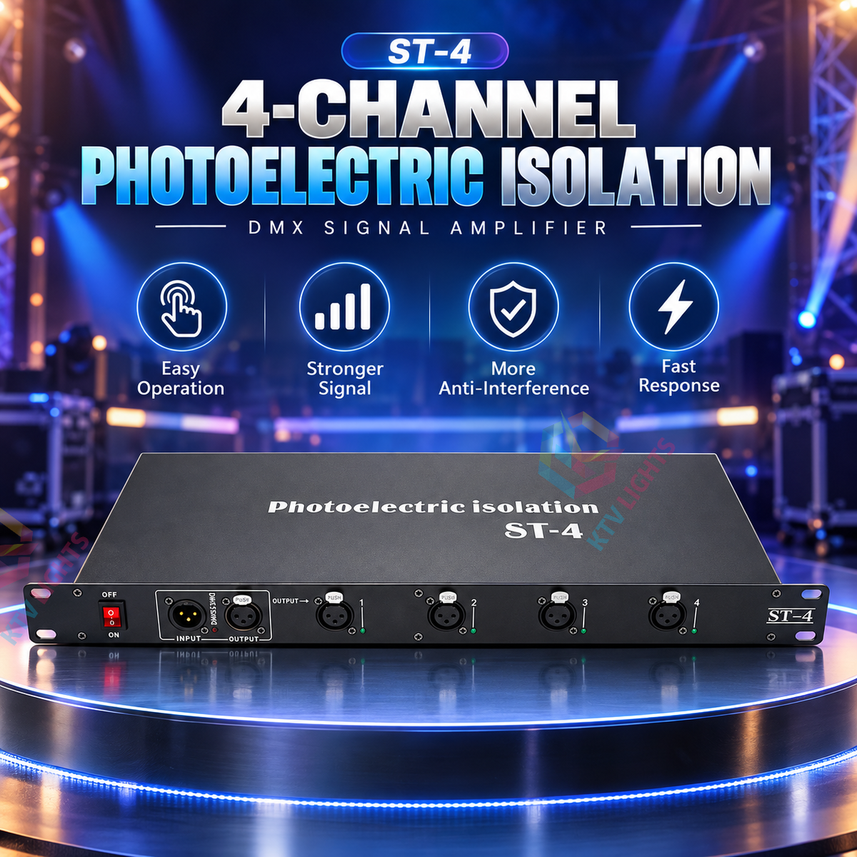 KTVLIGHTS 4/8-Way DMX512 Signal Amplifier & Stage Splitter-D11