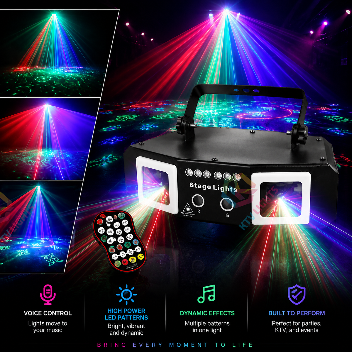 KTVLIGHTS 18W 2-in-1 Dual-Aperture RGB DMX Scanning Laser Stage Light-B30