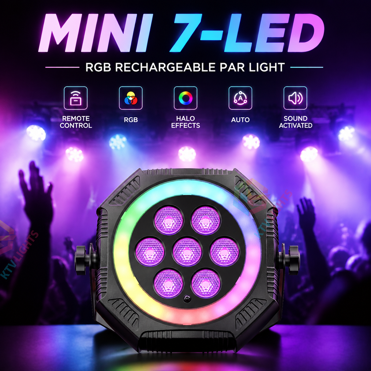KTVLIGHTS 7-LED RGB Rechargeable PAR Stage Light-P48
