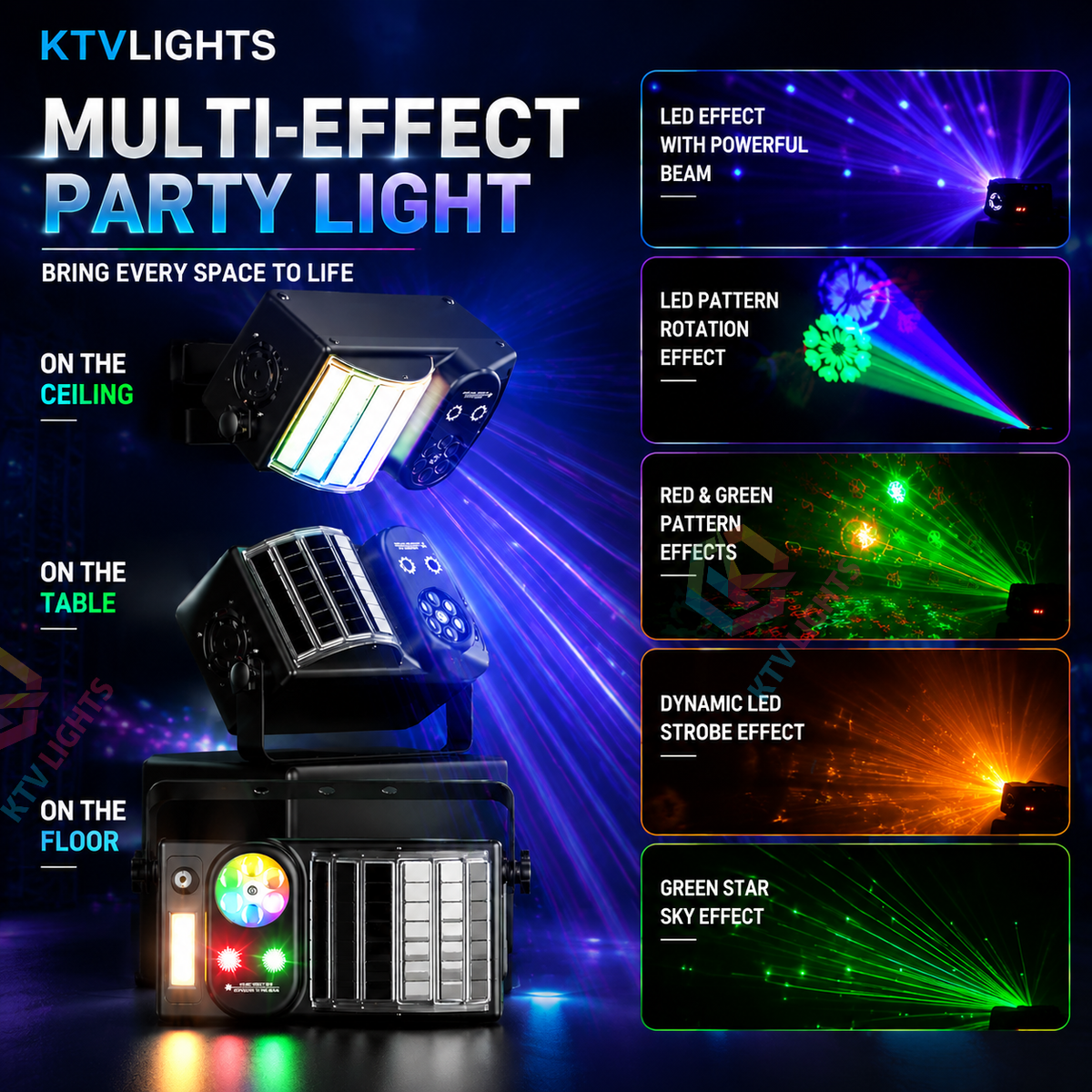 KTVLIGHTS 40W RGB Laser DJ Party Light with DMX & Remote Control-C28