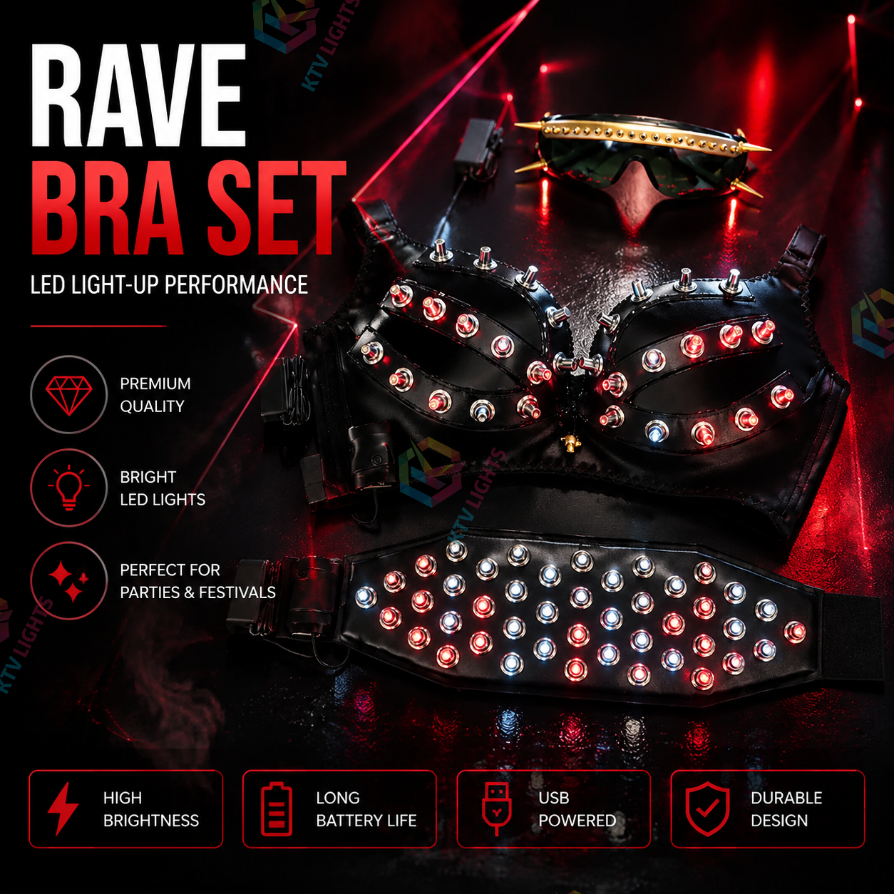 KTVLIGHTS Red Laser LED Bra Costume for DJ & Stage Shows-M2