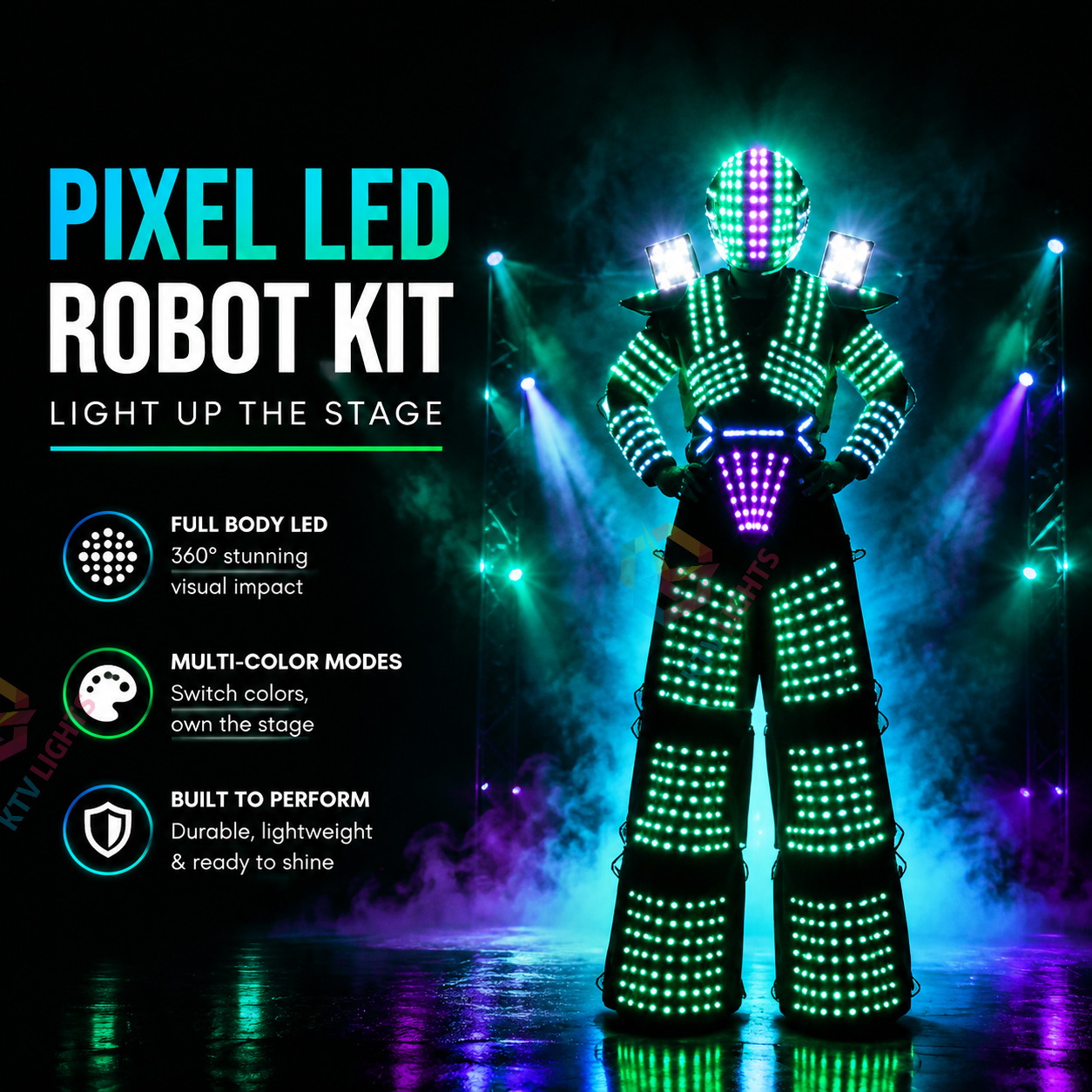 KTVLIGHTS Pixel LED Robot Kit for DIY Costume & Party Shows-M45