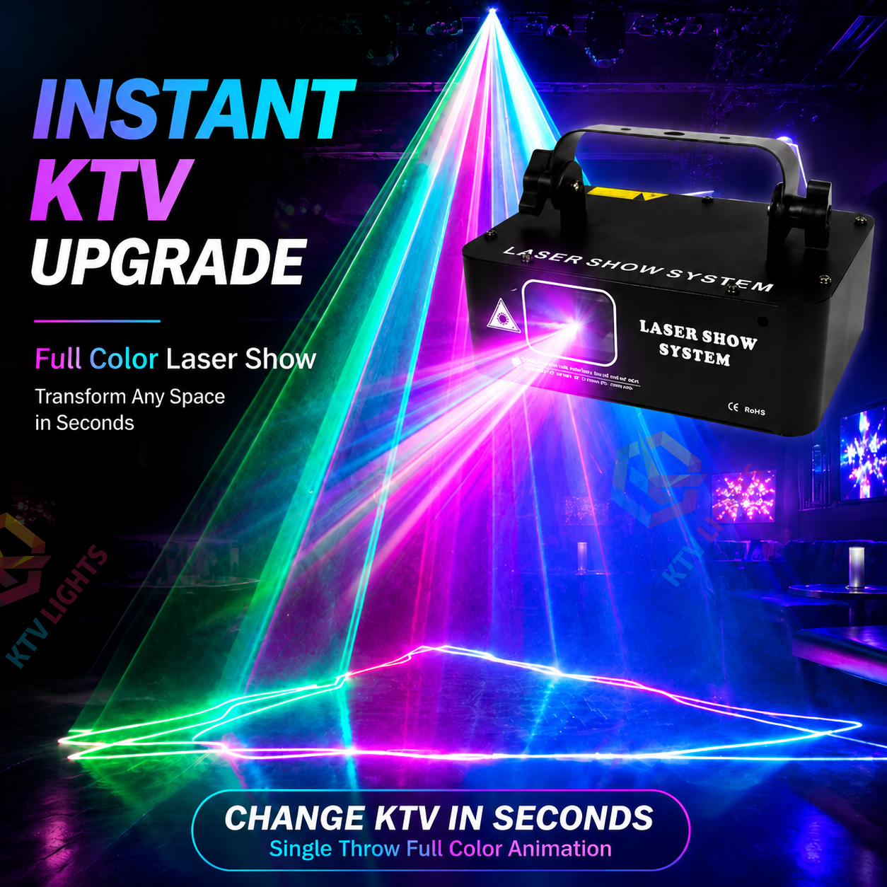 KTVLIGHTS DJ RGB Laser Scanning Stage Effect Light – DMX512 Party Light-B1