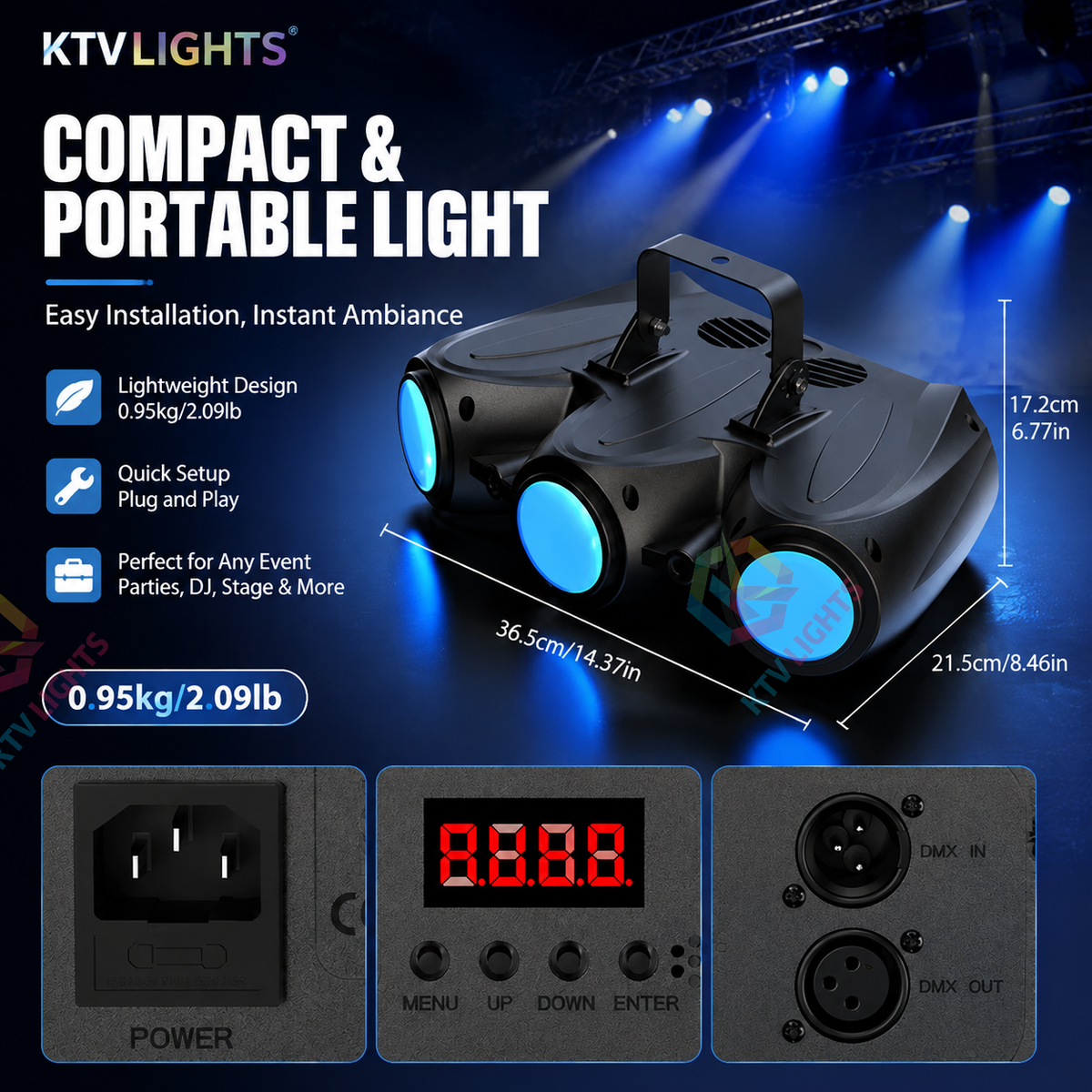KTVLIGHTS RGBW 3-Head Airship-Style LED Stage Effect Light for DJ Parties- C23