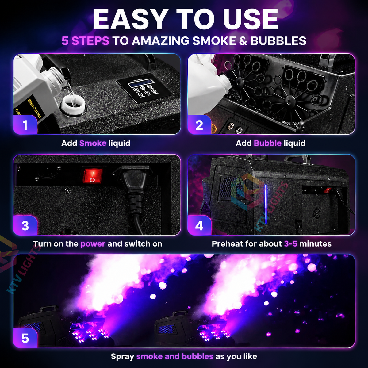 KTVLIGHTS 1500W LED RGB Smoke Bubble Machine with Remote Control-Y5