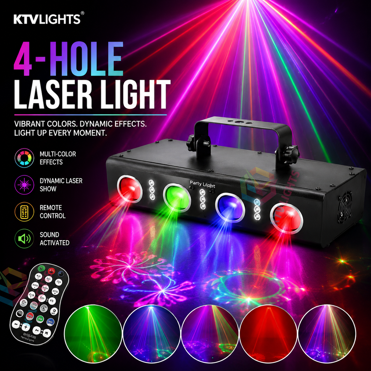 KTVLIGHTS 3-in-1 4-Aperture DJ Laser Stage Light for Nightclubs and Parties - B35