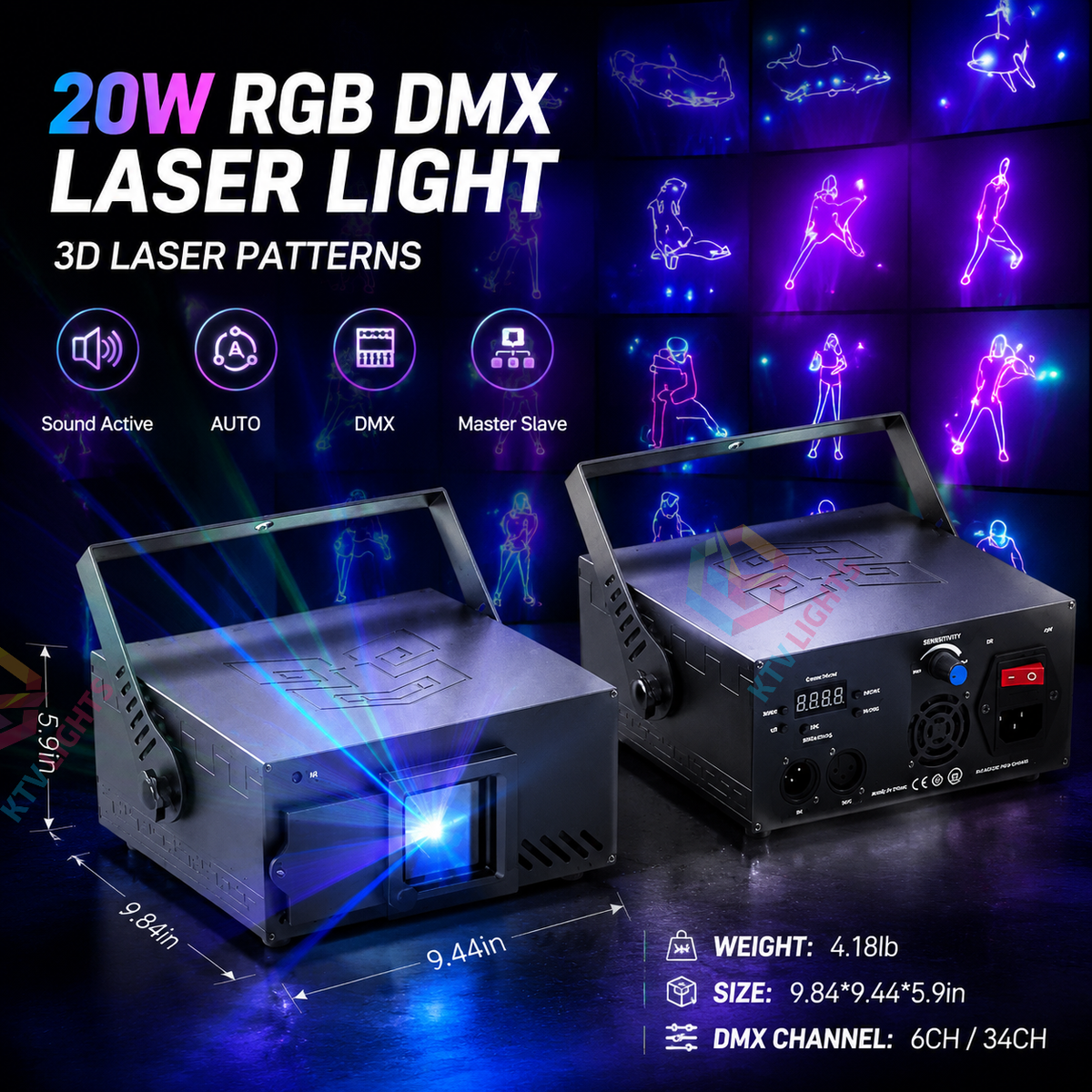 KTVLIGHTS 3D Animation RGB Laser Light for DJ Stages and Parties-A35