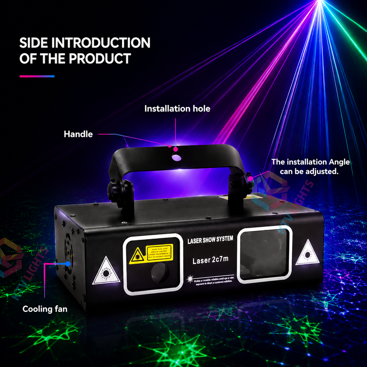 KTVLIGHTS 50W 2-in-1 Dual-Aperture RGB 500mW Scanning Laser Stage Light-B44