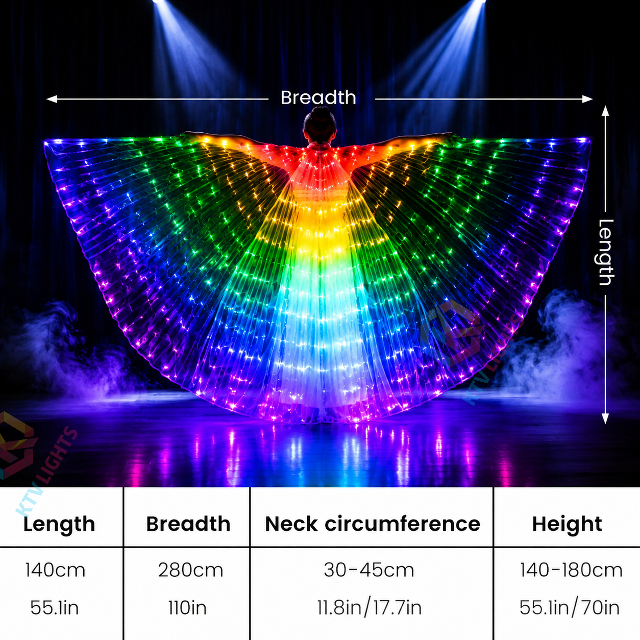 KTVLIGHTS Rainbow LED Wings for Dance Shows & Performances-M56